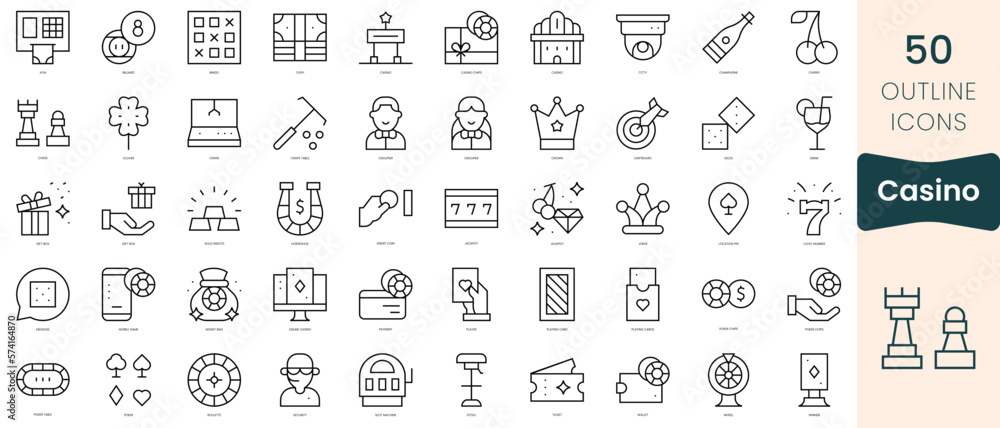 Set of casino icons. Thin linear style icons Pack. Vector Illustration