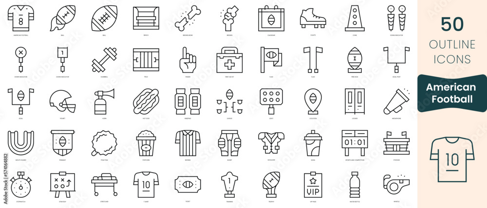 Set of american football icons. Thin linear style icons Pack. Vector Illustration Set of american football icons. Thin linear style icons Pack. Vector Illustration