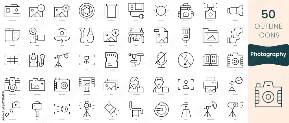 Set of photography icons. Thin linear style icons Pack. Vector Illustration