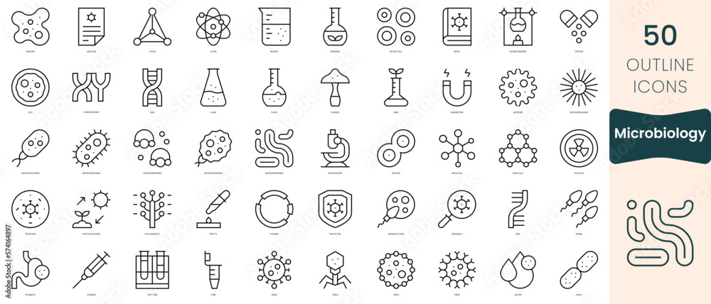 Set of microbiology icons. Thin linear style icons Pack. Vector Illustration - obrazy, fototapety, plakaty 