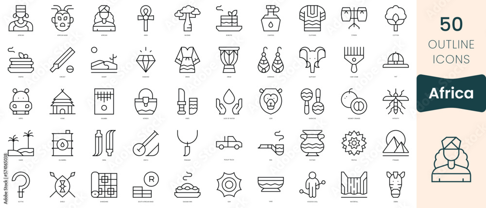 Set of africa icons. Thin linear style icons Pack. Vector Illustration - obrazy, fototapety, plakaty 