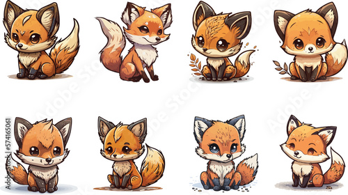 Vector collections of chibi and cute foxes for children cartoons. Collection of fox photo