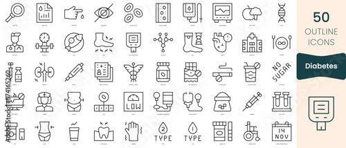 Set of diabetes icons. Thin linear style icons Pack. Vector Illustration photo