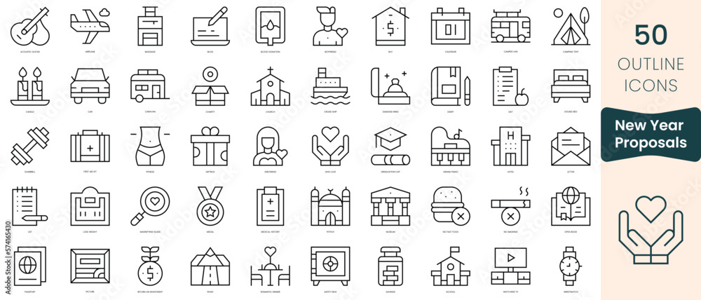 Set of new year proposals icons. Thin linear style icons Pack. Vector Illustration Set of new year proposals icons. Thin linear style icons Pack. Vector Illustration