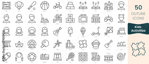 Set of kids activities icons. Thin linear style icons Pack. Vector Illustration