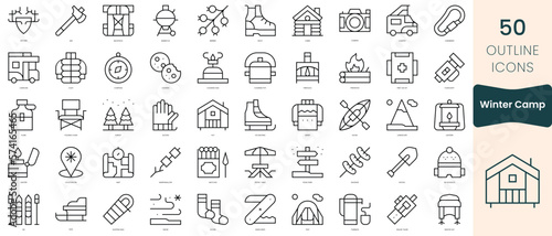 Set of winter camp icons. Thin linear style icons Pack. Vector Illustration