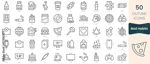 Set of bad habits icons. Thin linear style icons Pack. Vector Illustration