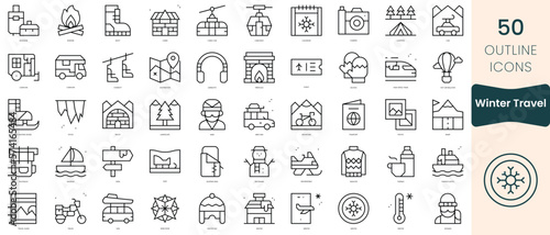 Set of winter travel icons. Thin linear style icons Pack. Vector Illustration