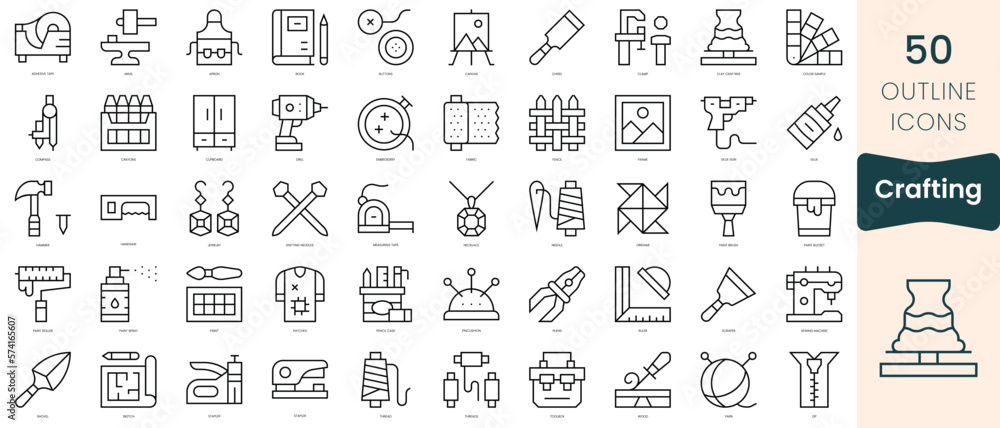 Set of crafting icons. Thin linear style icons Pack. Vector Illustration