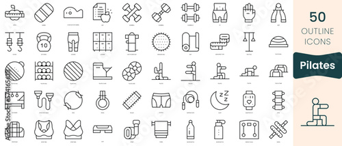 Set of pilates icons. Thin linear style icons Pack. Vector Illustration