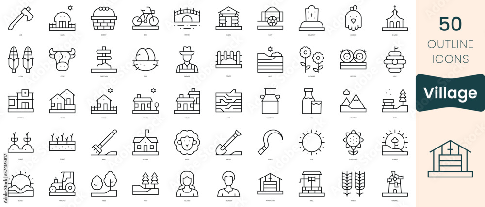 Set of village icons. Thin linear style icons Pack. Vector Illustration Set of village icons. Thin linear style icons Pack. Vector Illustration