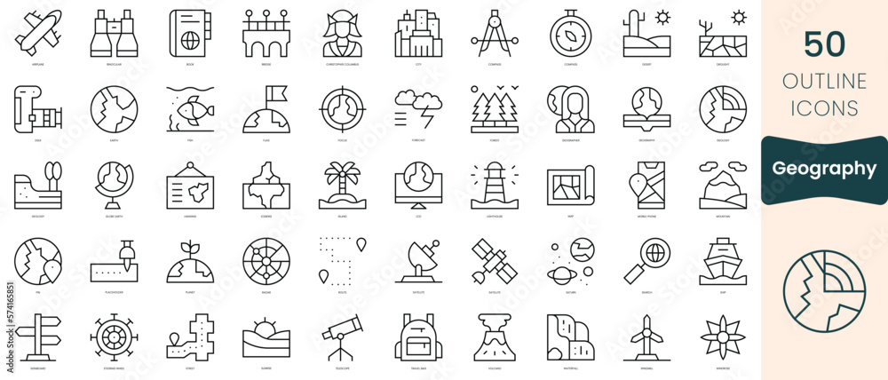 Set of geography icons. Thin linear style icons Pack. Vector Illustration - obrazy, fototapety, plakaty 