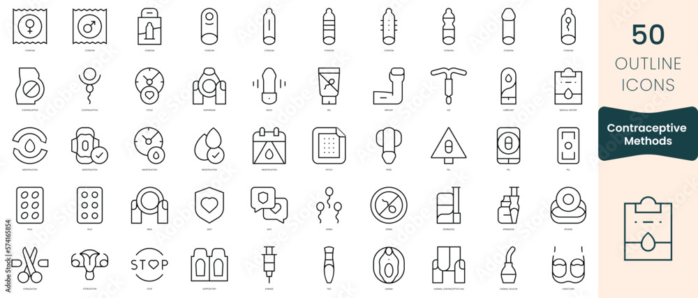 Set of contraceptive methods icons. Thin linear style icons Pack. Vector Illustration Set of contraceptive methods icons. Thin linear style icons Pack. Vector Illustration