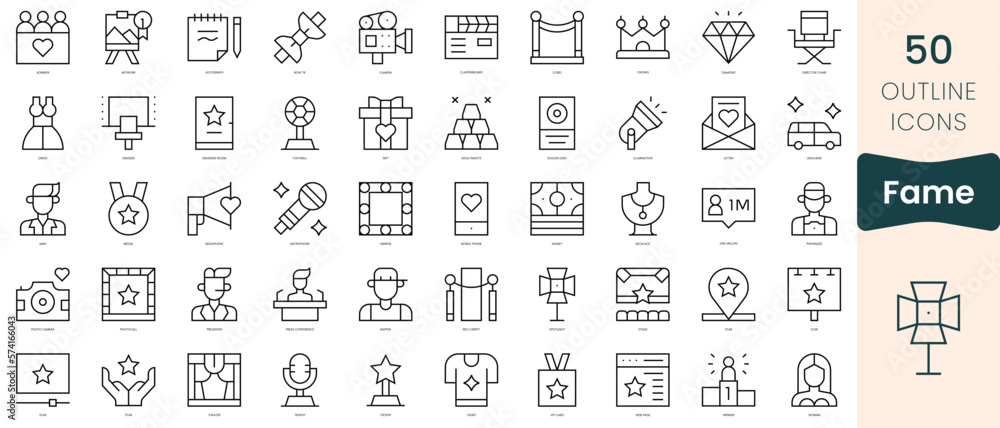 Set of fame icons. Thin linear style icons Pack. Vector Illustration Set of fame icons. Thin linear style icons Pack. Vector Illustration