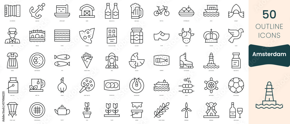 Set of amsterdam icons. Thin linear style icons Pack. Vector Illustration - obrazy, fototapety, plakaty 
