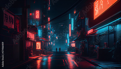 night street in the city, created with AI technology