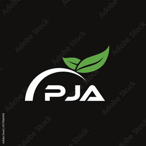 PJA letter nature logo design on black background. PJA creative initials letter leaf logo concept. PJA letter design. photo