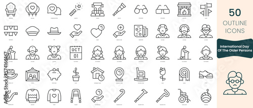 Set of international day of the older persons icons. Thin linear style icons Pack. Vector Illustration