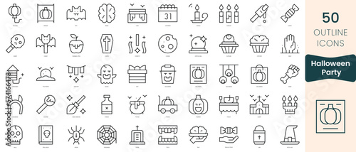 Set of halloween party icons. Thin linear style icons Pack. Vector Illustration