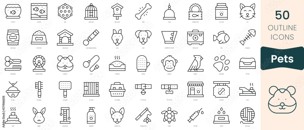 Set of pets icons. Thin linear style icons Pack. Vector Illustration Set of pets icons. Thin linear style icons Pack. Vector Illustration