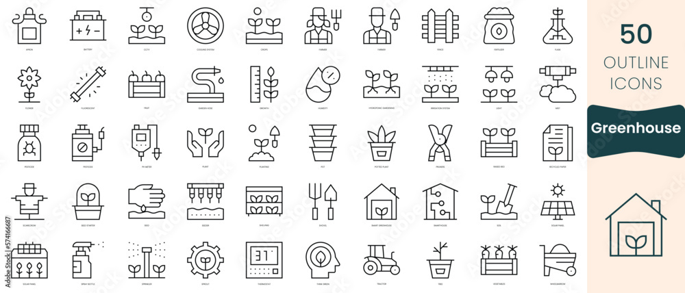 Set of greenhouse icons. Thin linear style icons Pack. Vector Illustration Set of greenhouse icons. Thin linear style icons Pack. Vector Illustration
