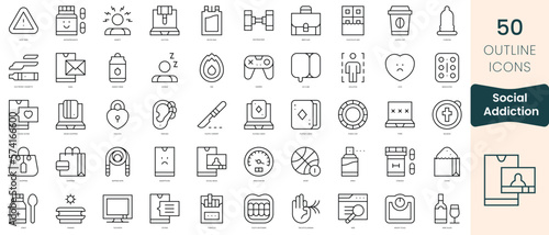 Set of social addiction icons. Thin linear style icons Pack. Vector Illustration