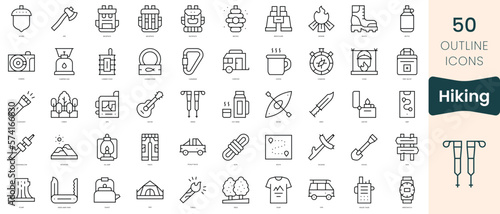 Set of hiking icons. Thin linear style icons Pack. Vector Illustration