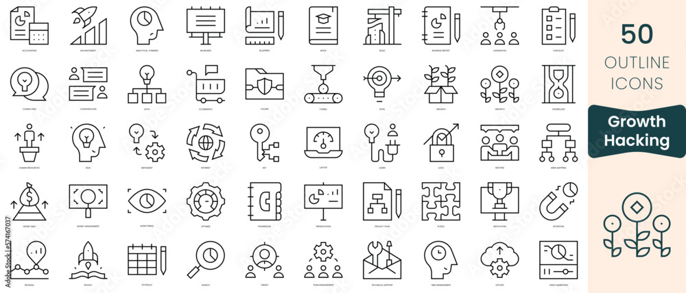 Set of growth hacking icons. Thin linear style icons Pack. Vector Illustration