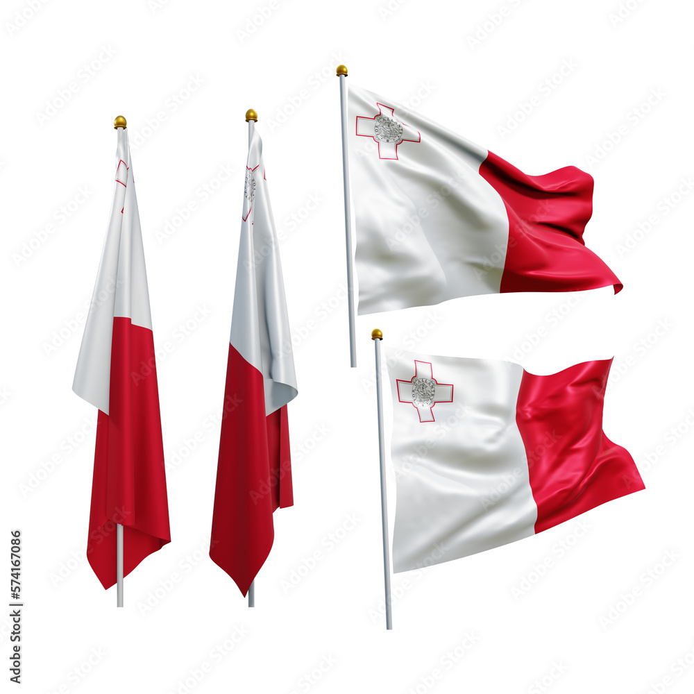 3d rendering europe malta flag fluttering and no fluttering