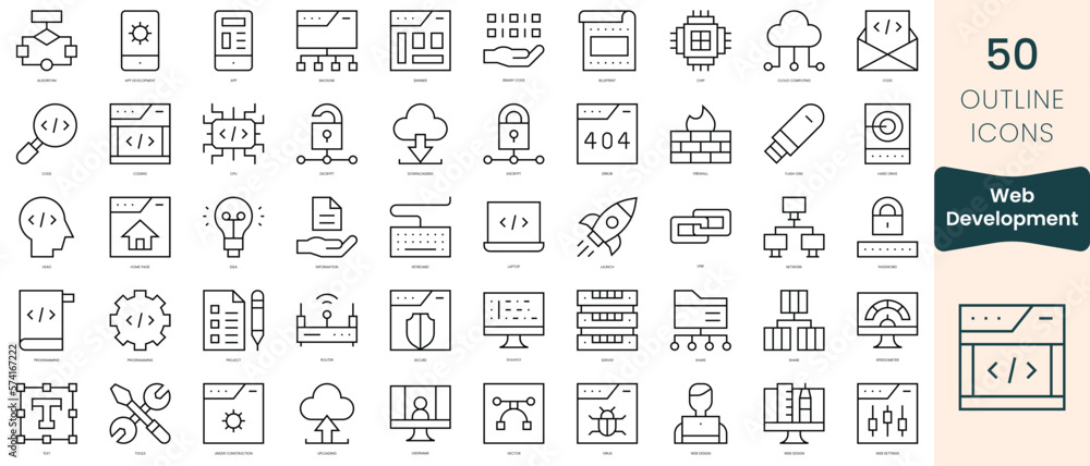 Set of web development icons. Thin linear style icons Pack. Vector Illustration