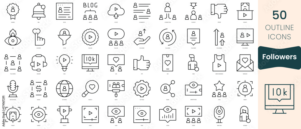 Set of followers icons. Thin linear style icons Pack. Vector Illustration Set of followers icons. Thin linear style icons Pack. Vector Illustration