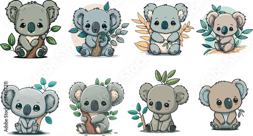 Vector collection of cute koala for children cartoons. Collection of koala