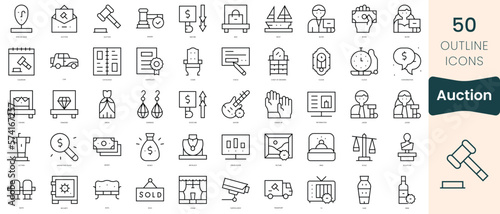 Set of auction icons. Thin linear style icons Pack. Vector Illustration