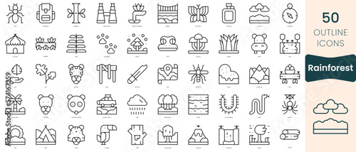 Set of rainforest icons. Thin linear style icons Pack. Vector Illustration