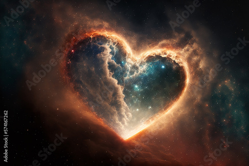 Heart shaped galaxy nebula and Milky Way Illustration