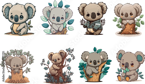 Vector collection of cute koala for children cartoons. Collection of koala