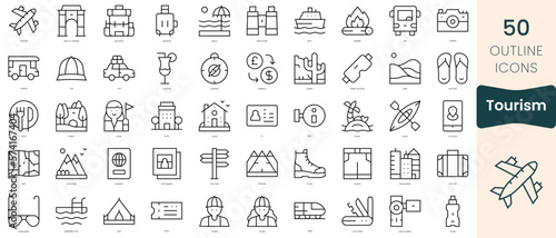 Set of tourism icons. Thin linear style icons Pack. Vector Illustration