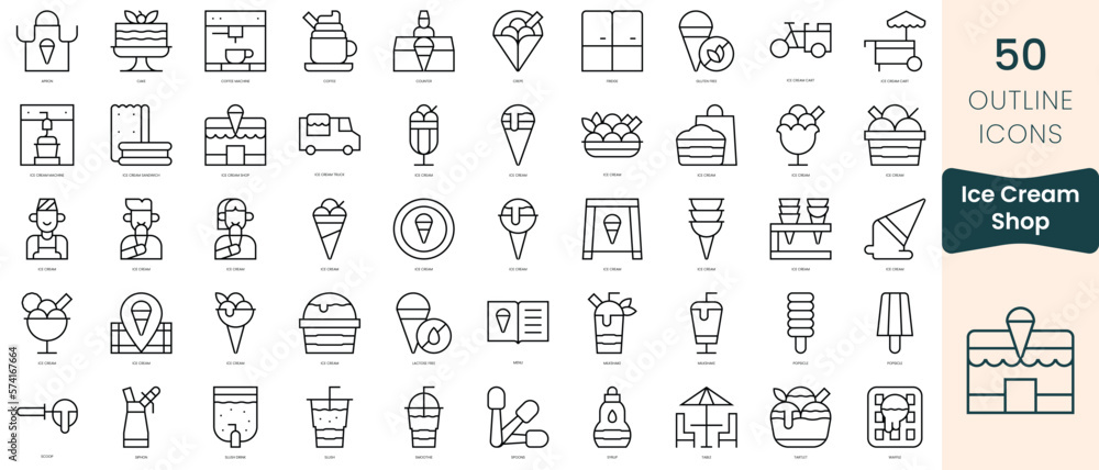 Set of ice cream shop icons. Thin linear style icons Pack. Vector ...
