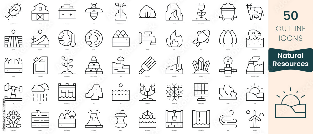 Set of natural resources icons. Thin linear style icons Pack. Vector Illustration Set of natural resources icons. Thin linear style icons Pack. Vector Illustration