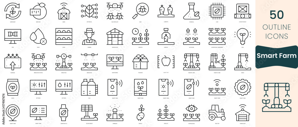 Set of smart farm icons. Thin linear style icons Pack. Vector Illustration Set of smart farm icons. Thin linear style icons Pack. Vector Illustration