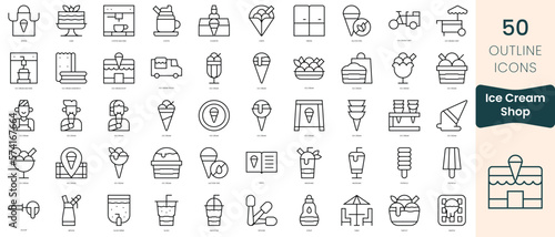 Set of ice cream shop icons. Thin linear style icons Pack. Vector Illustration