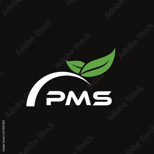 PMS letter nature logo design on black background. PMS creative initials letter leaf logo concept. PMS letter design.
