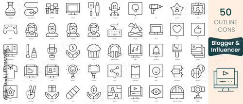 Set of blogger and influencer icons. Thin linear style icons Pack. Vector Illustration