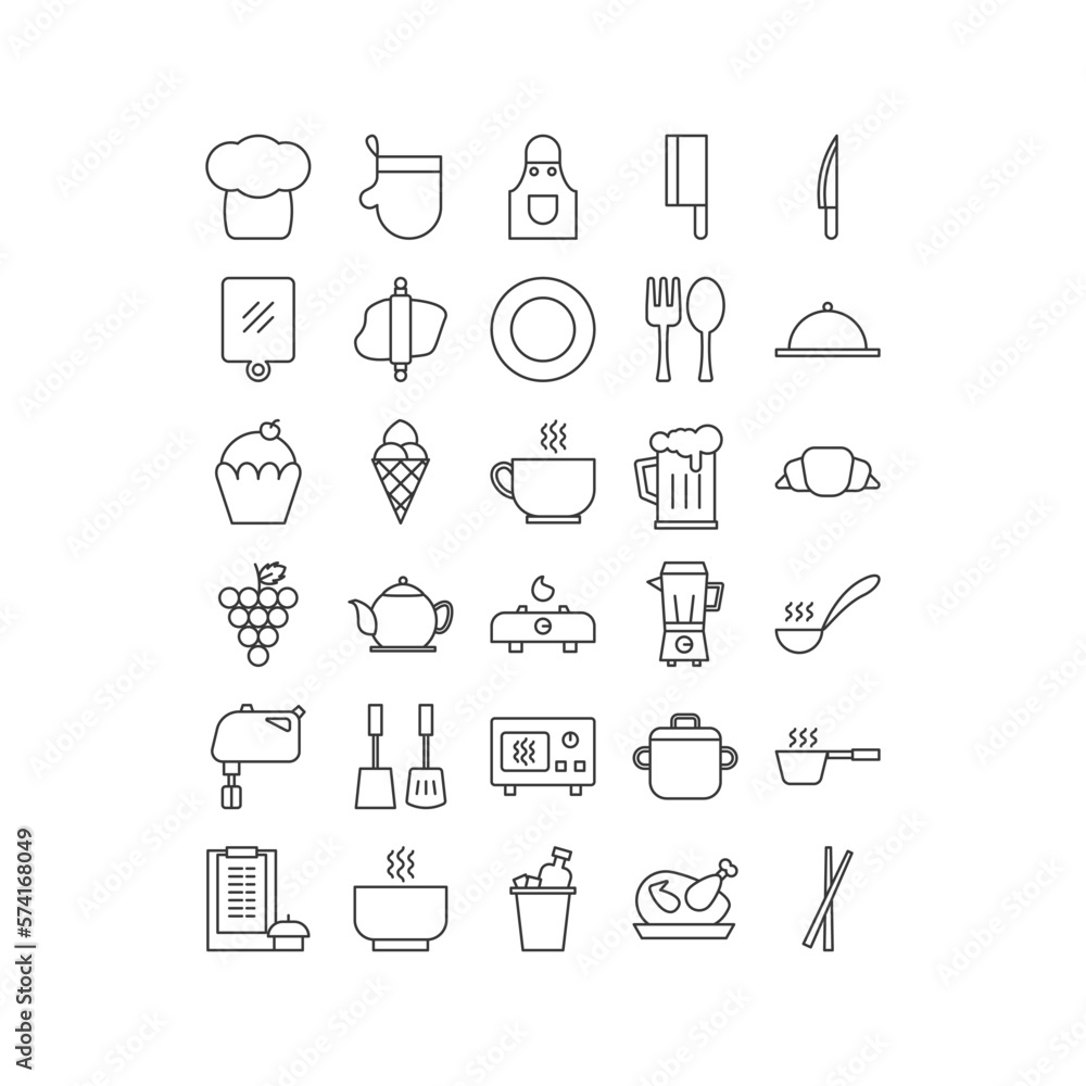 Cooking Tools Vector Set Line Icons 