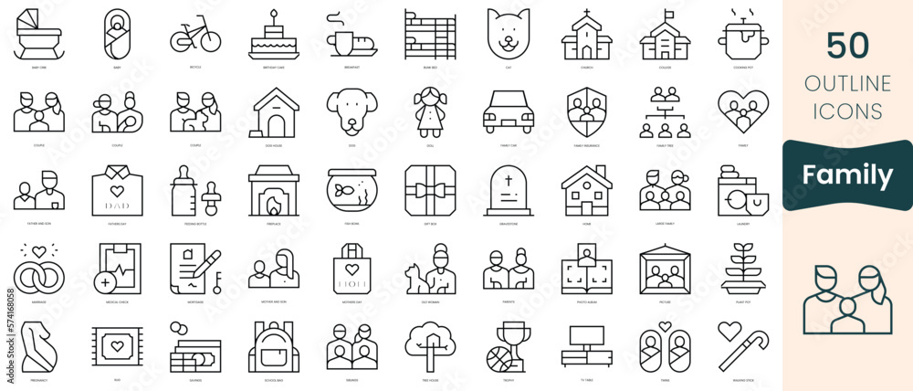 Set of family icons. Thin linear style icons Pack. Vector Illustration Set of family icons. Thin linear style icons Pack. Vector Illustration