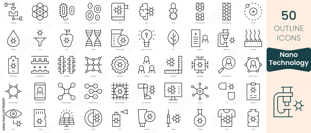 Set of nanotechnology icons. Thin linear style icons Pack. Vector Illustration