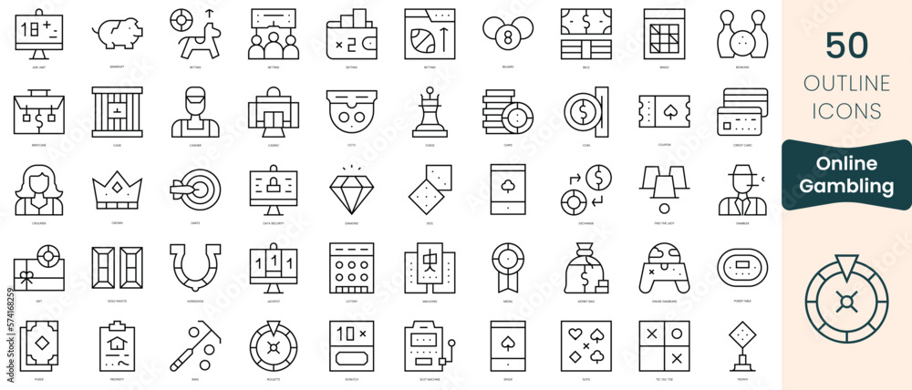 Set of online gambling icons. Thin linear style icons Pack. Vector Illustration Set of online gambling icons. Thin linear style icons Pack. Vector Illustration