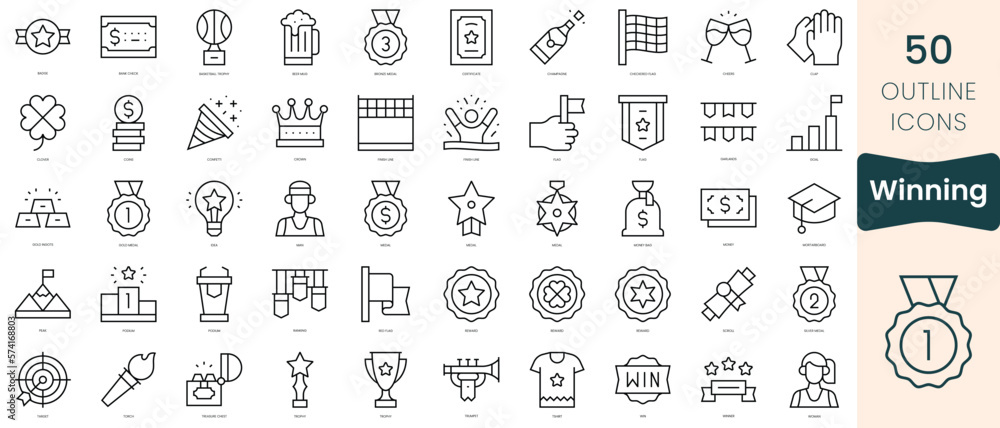 Set of winning icons. Thin linear style icons Pack. Vector Illustration