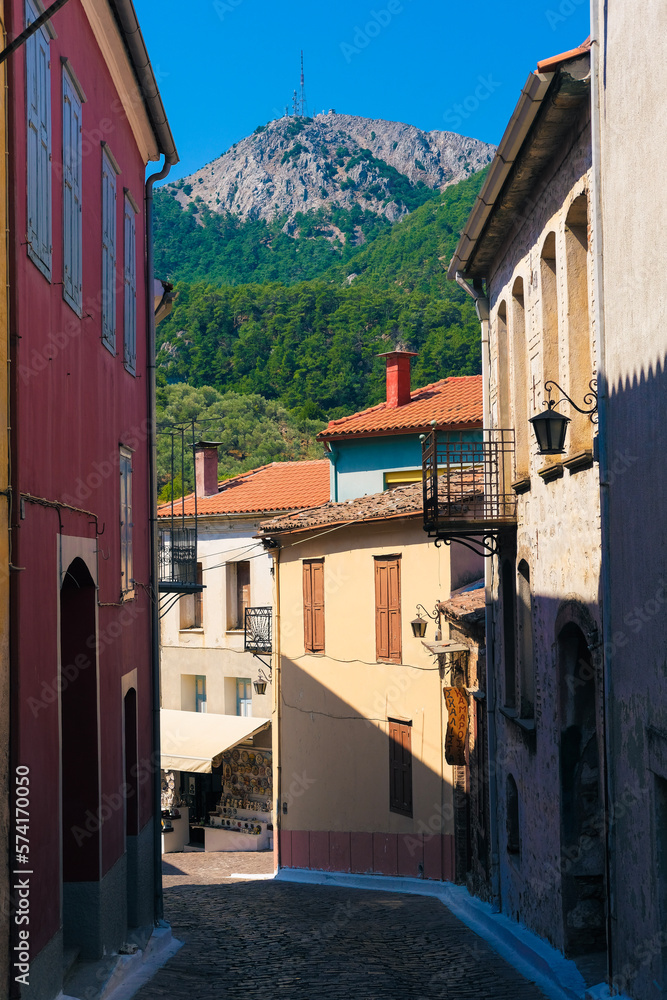 View of a street at the village of Agiasos,Lesvos,Greece.
