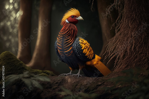 Golden Pheasant is a wild animal type of pheasant that is raised as a beautiful pet. photo